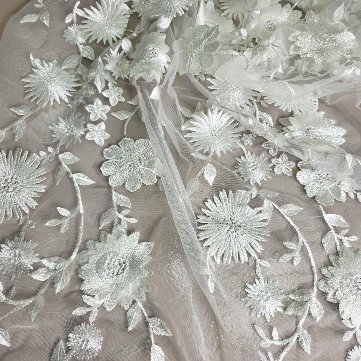 Bespoke gown fabric, lace and dressmaking detail 17