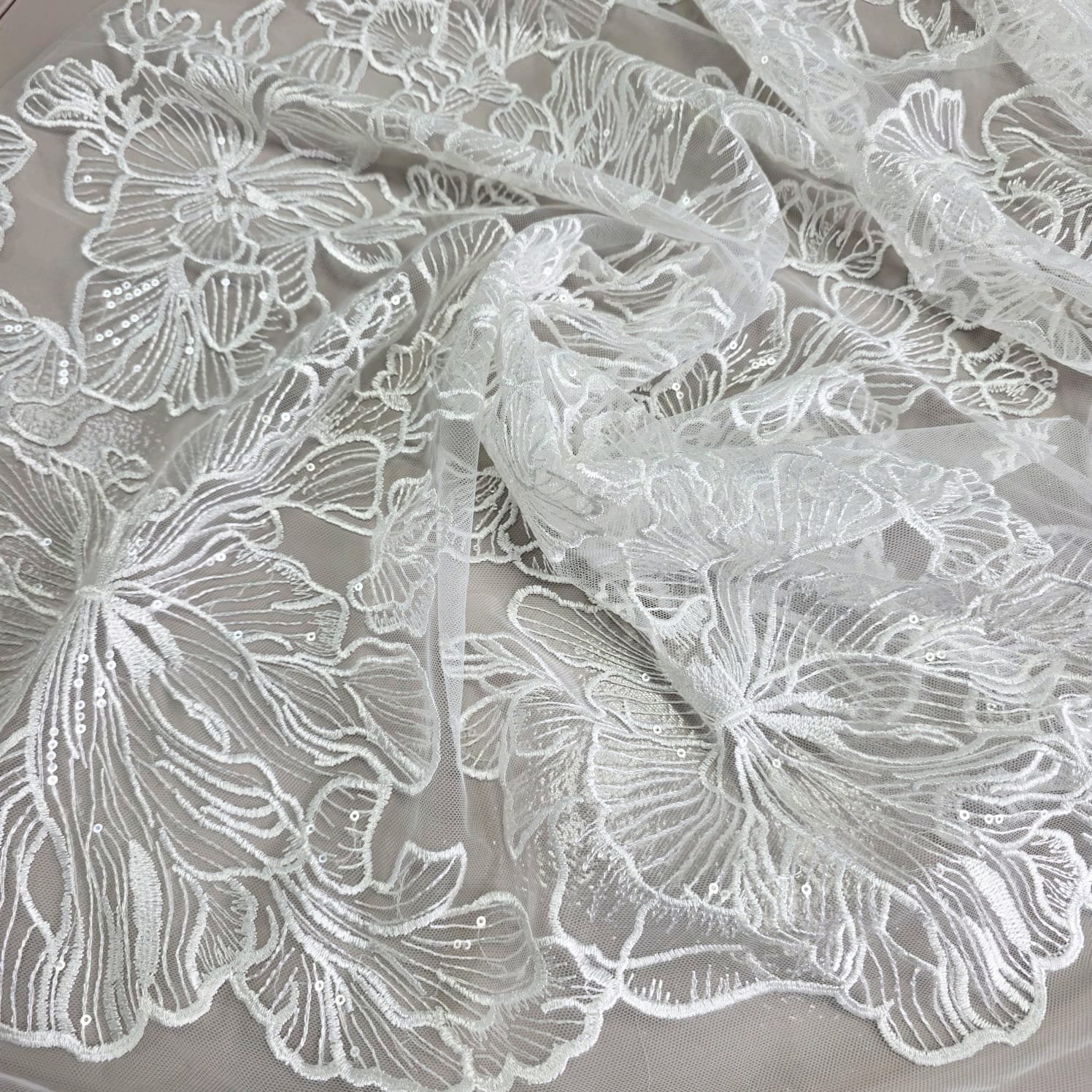 Bespoke gown fabric, lace and dressmaking detail 19
